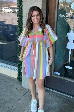 Love You Forever Striped Babydoll Dress-Lime/Mocha