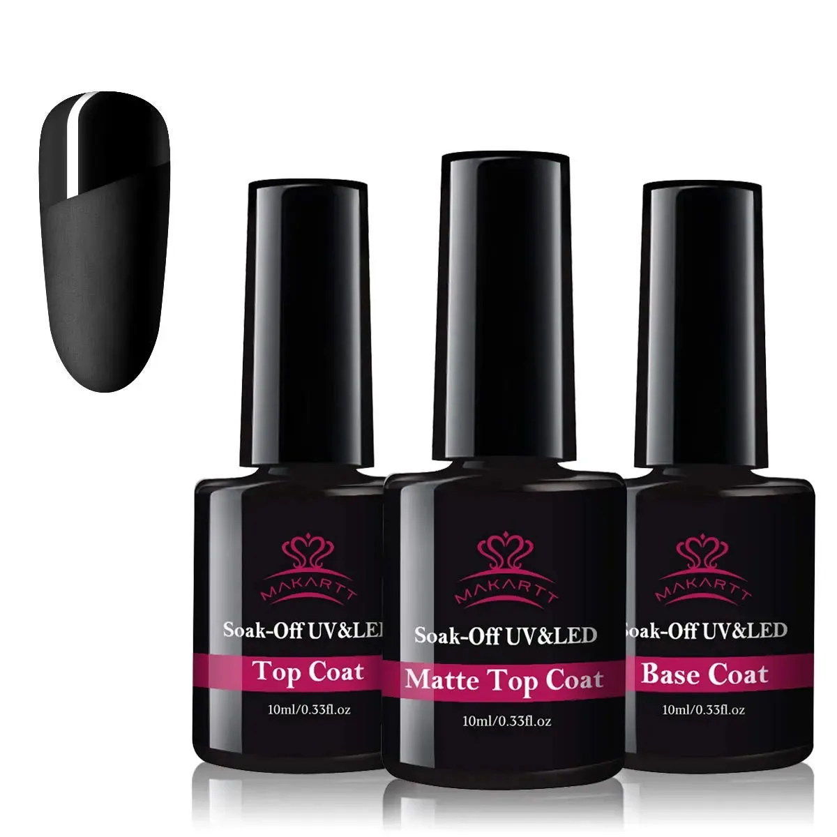 Makartt Matte Top Coat and Base Coat Clear Gel Nail Polish High Gloss Top Gel 3 in 1 Gel Coat Set No Wipe Gel Top Coat Gel Base Coat Matte Shine Finish Gel Top Long Lasting Soak Off Nail Gel 10ml 3pcs