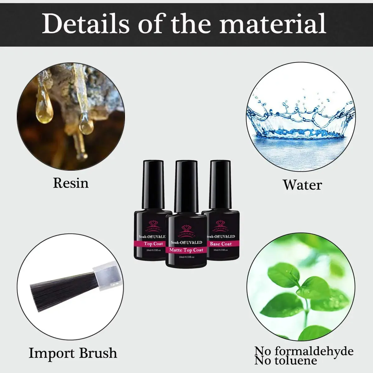 Makartt Matte Top Coat and Base Coat Clear Gel Nail Polish High Gloss Top Gel 3 in 1 Gel Coat Set No Wipe Gel Top Coat Gel Base Coat Matte Shine Finish Gel Top Long Lasting Soak Off Nail Gel 10ml 3pcs