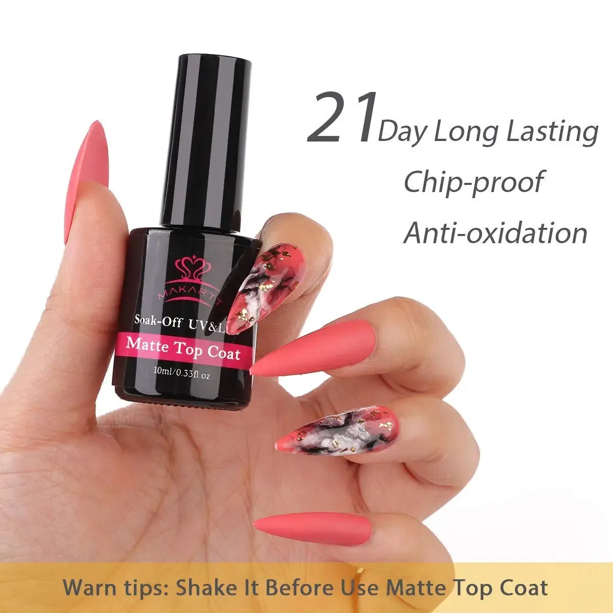 Makartt Matte Top Coat and Base Coat Clear Gel Nail Polish High Gloss Top Gel 3 in 1 Gel Coat Set No Wipe Gel Top Coat Gel Base Coat Matte Shine Finish Gel Top Long Lasting Soak Off Nail Gel 10ml 3pcs