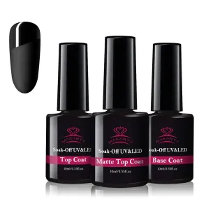 Makartt Matte Top Coat and Base Coat Clear Gel Nail Polish High Gloss Top Gel 3 in 1 Gel Coat Set No Wipe Gel Top Coat Gel Base Coat Matte Shine Finish Gel Top Long Lasting Soak Off Nail Gel 10ml 3pcs