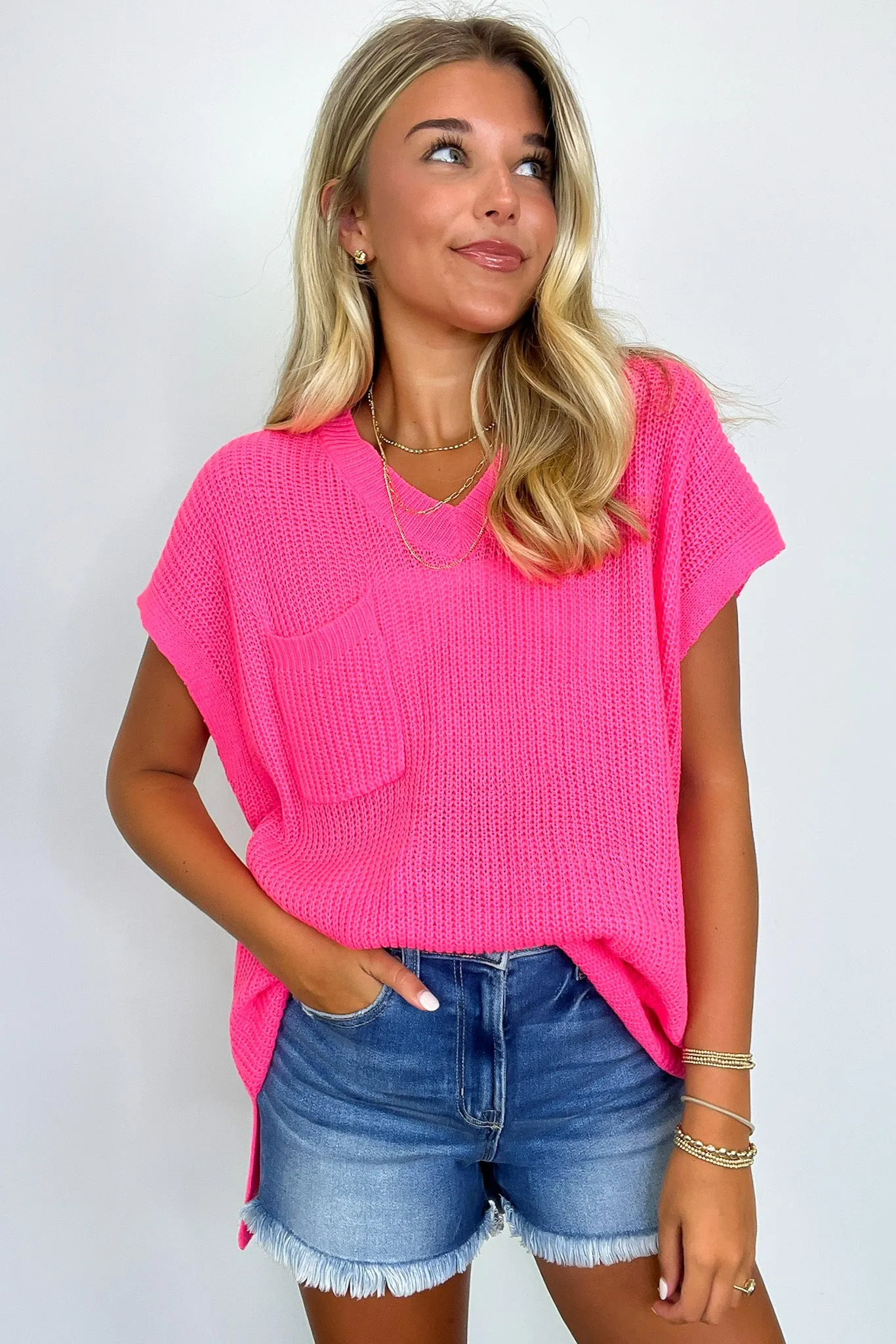Marieka V-Neck Knit Pocket Top - FINAL SALE