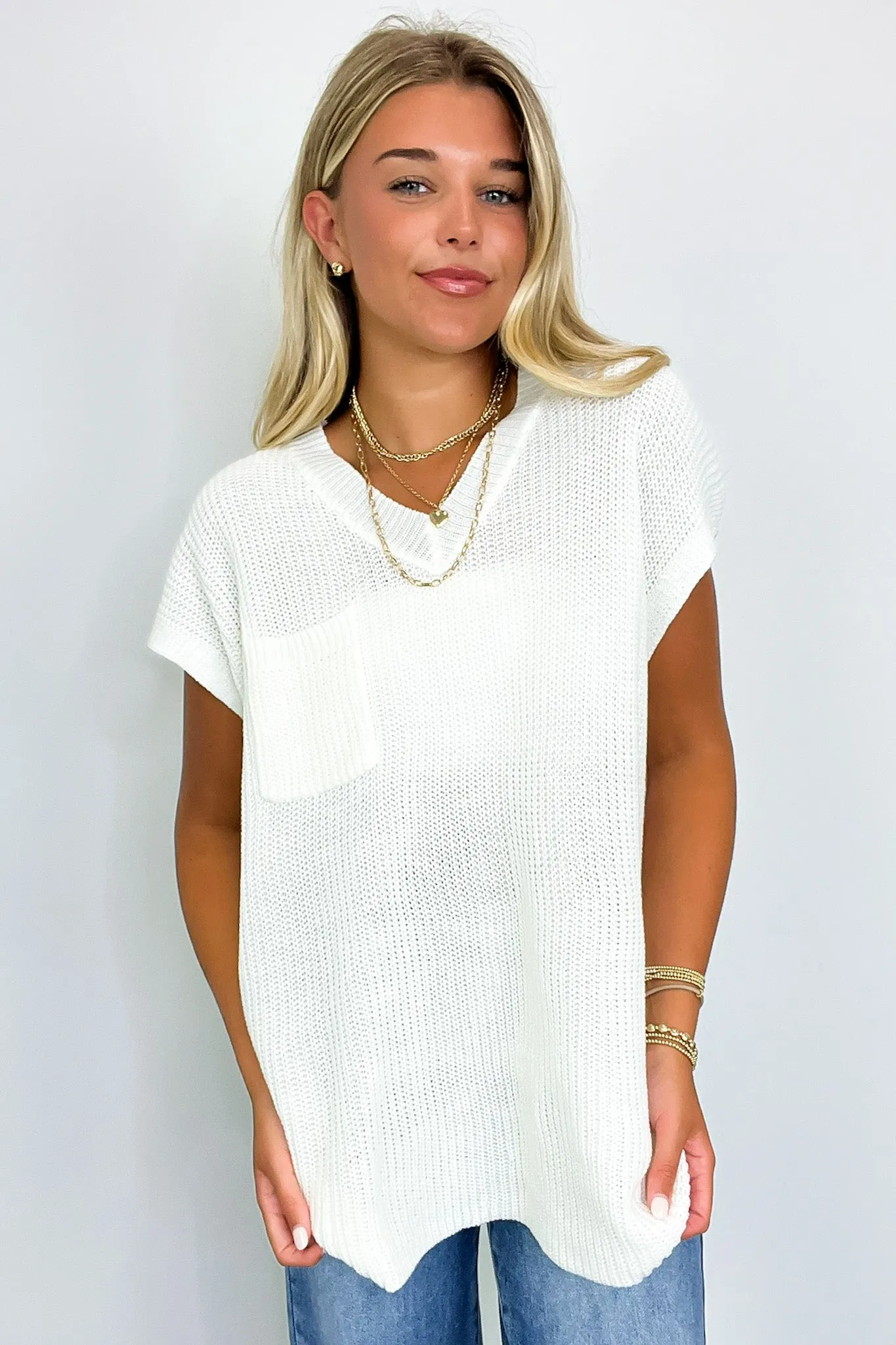 Marieka V-Neck Knit Pocket Top - FINAL SALE
