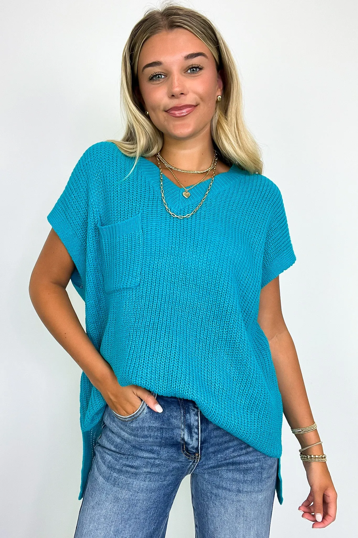 Marieka V-Neck Knit Pocket Top - FINAL SALE