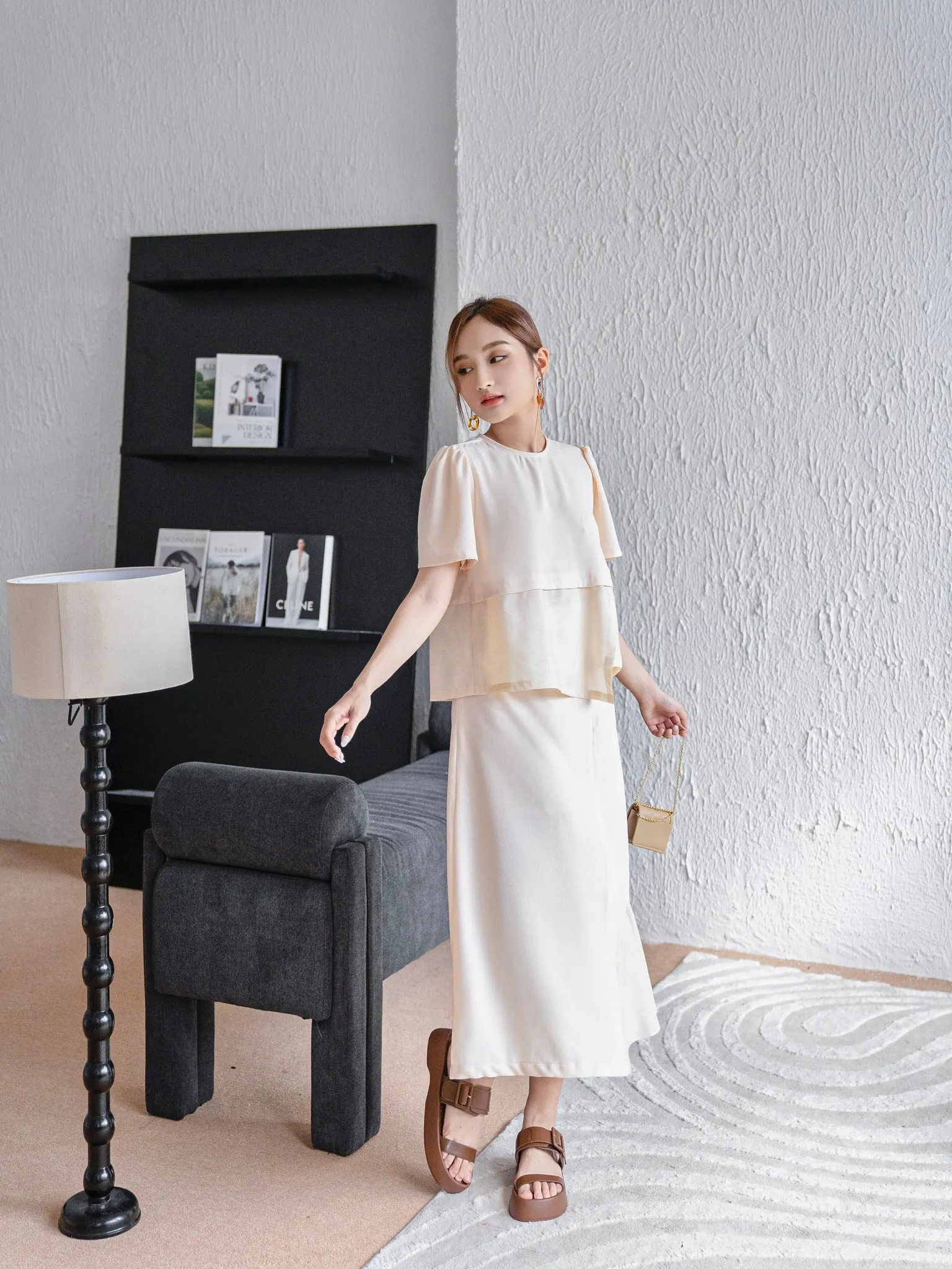 Maris Cream Midi Dress - Gu Fashion | Vietnam Fashion