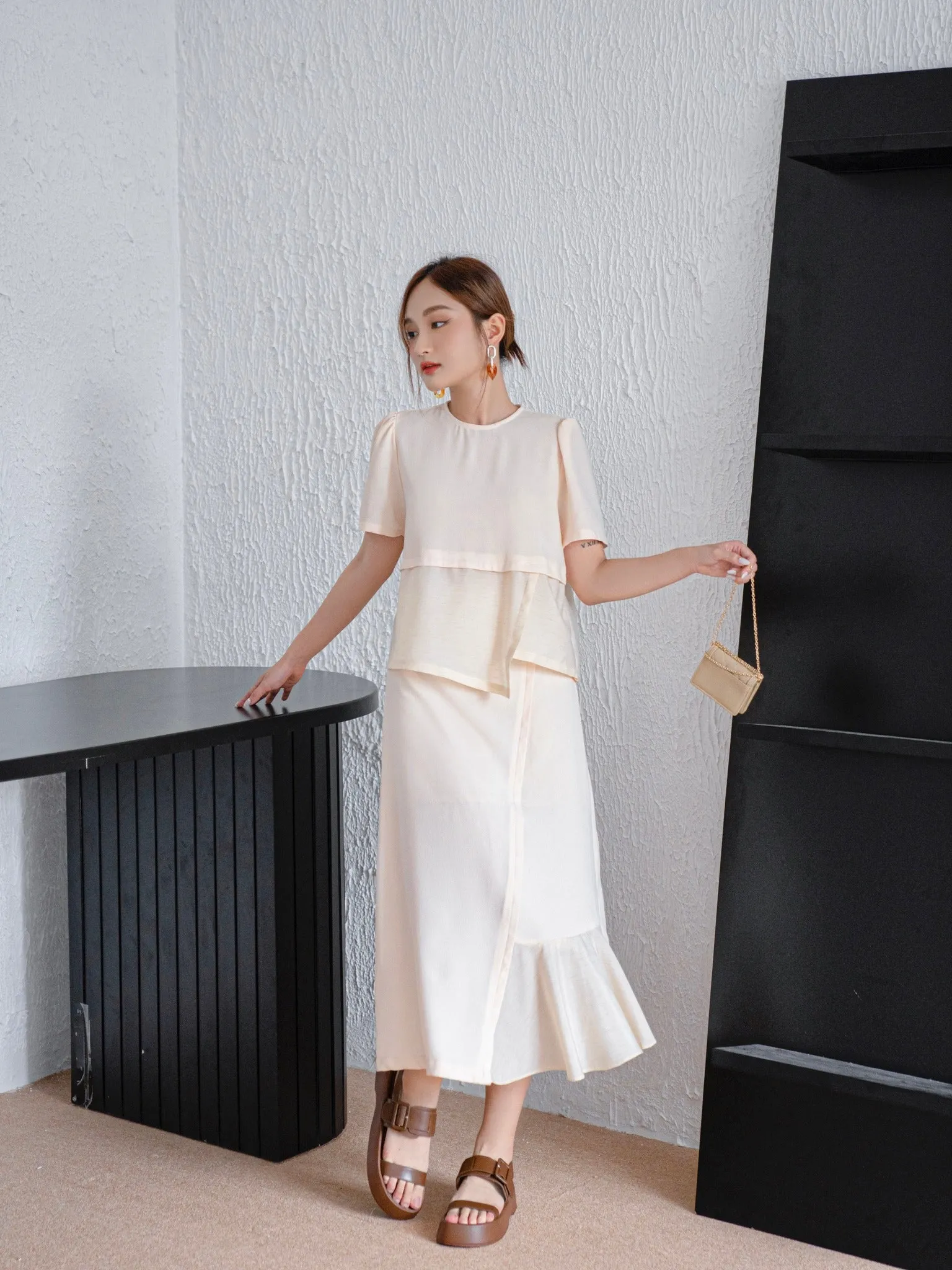 Maris Cream Midi Dress - Gu Fashion | Vietnam Fashion