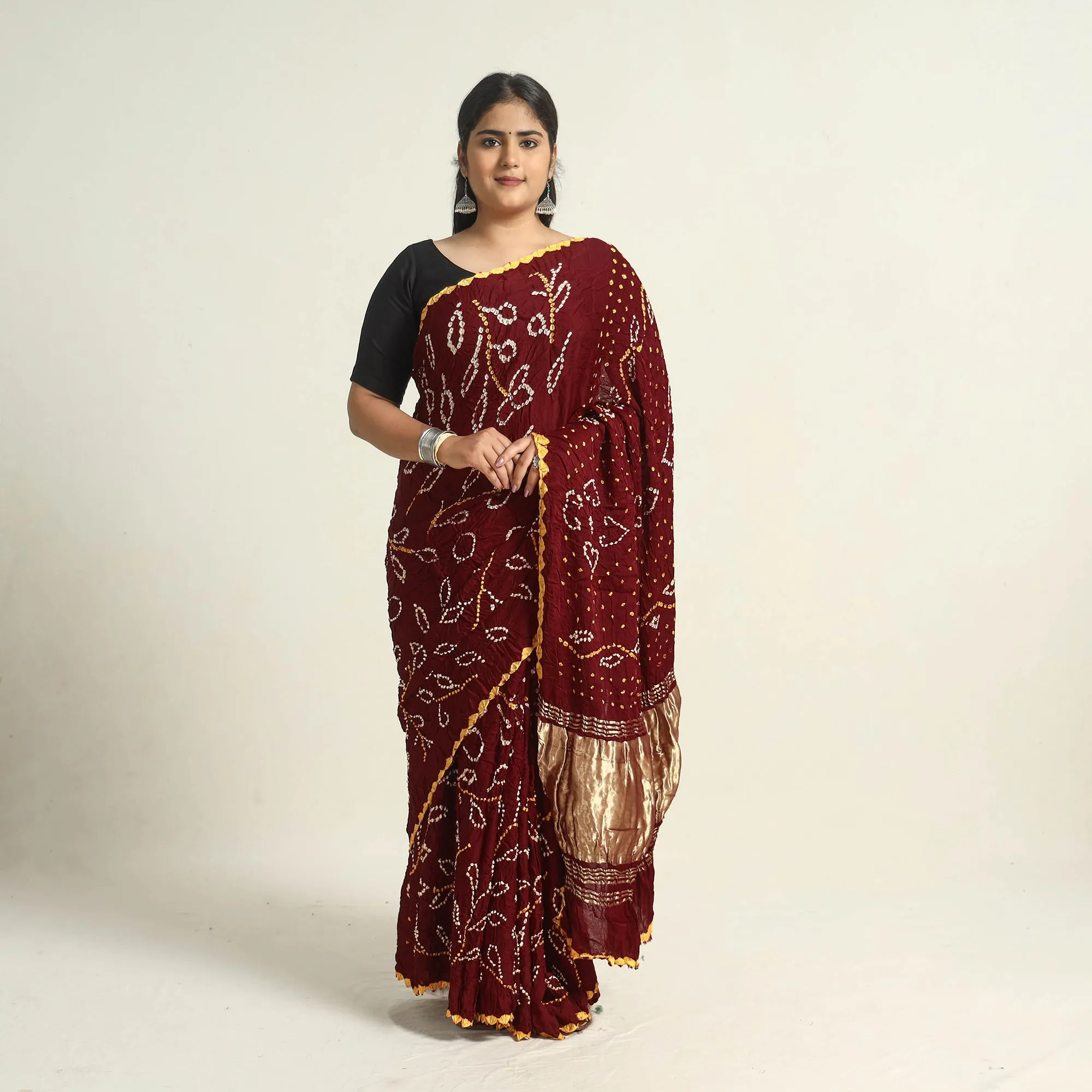 Maroon - Kutch Tie-Dye Modal Silk Bandhani Saree with Zari Border 65