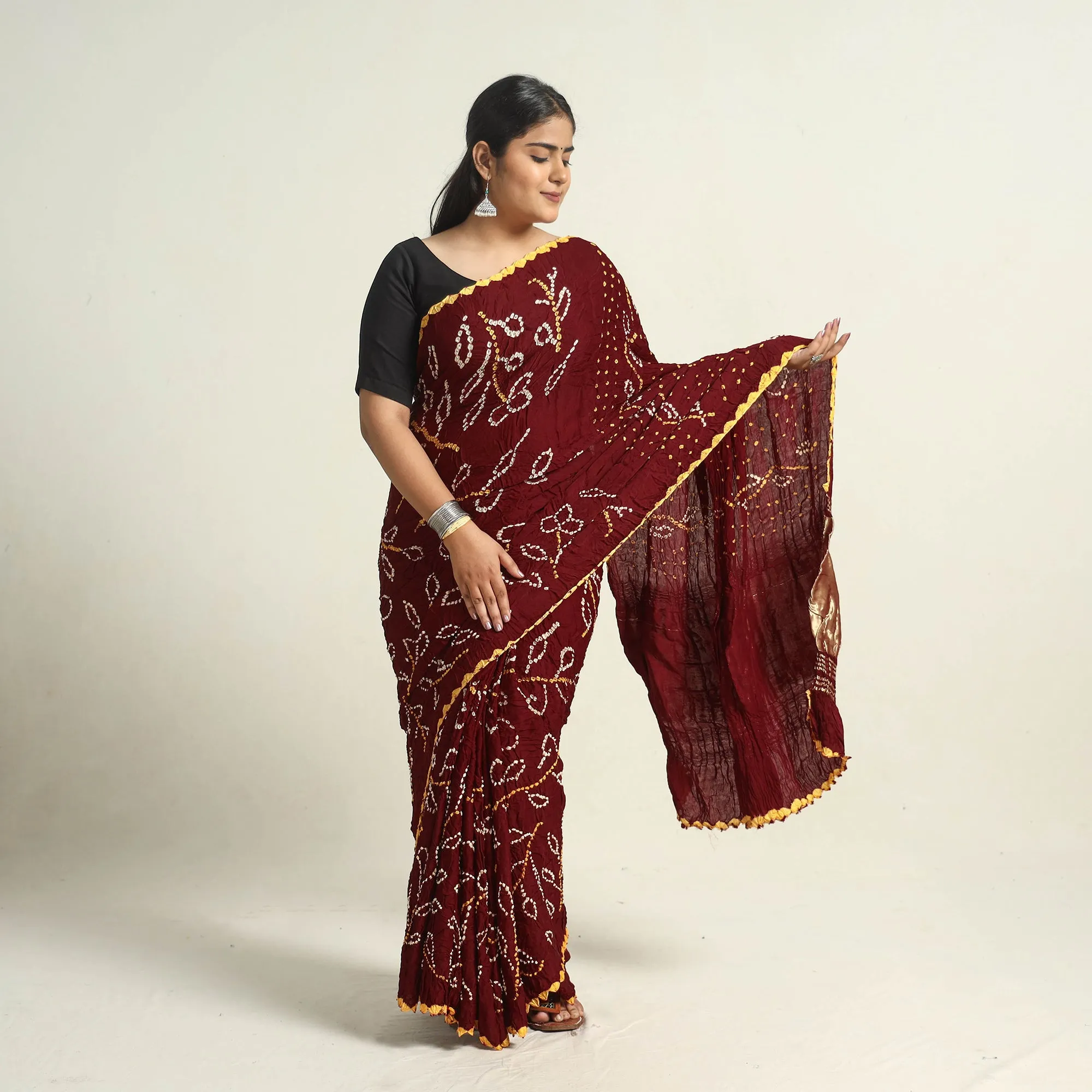 Maroon - Kutch Tie-Dye Modal Silk Bandhani Saree with Zari Border 65