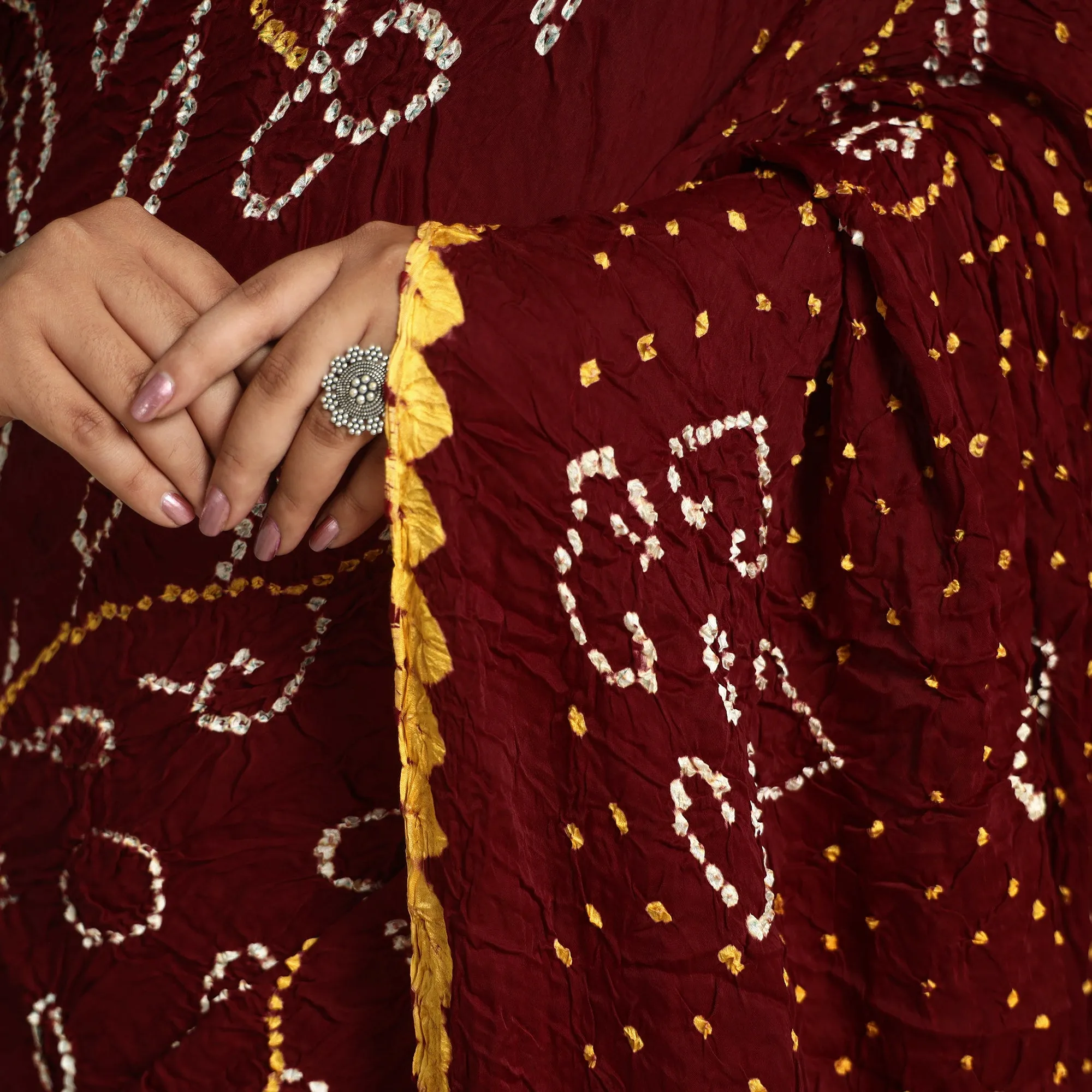 Maroon - Kutch Tie-Dye Modal Silk Bandhani Saree with Zari Border 65