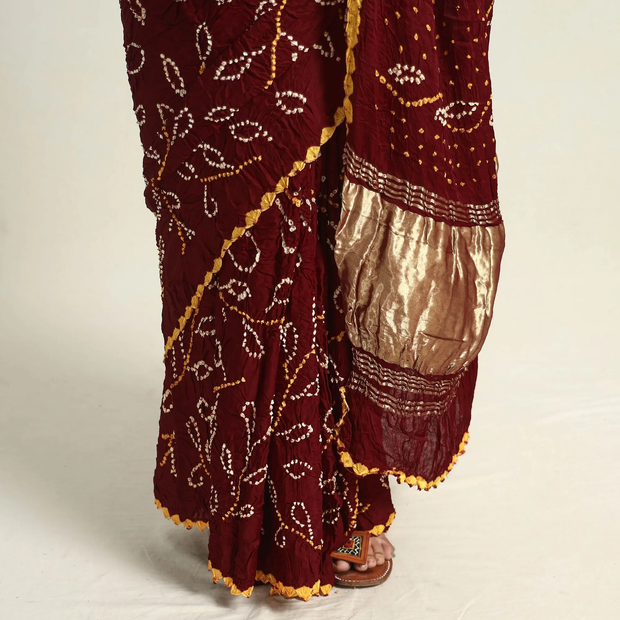Maroon - Kutch Tie-Dye Modal Silk Bandhani Saree with Zari Border 65