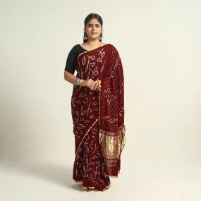 Maroon - Kutch Tie-Dye Modal Silk Bandhani Saree with Zari Border 65