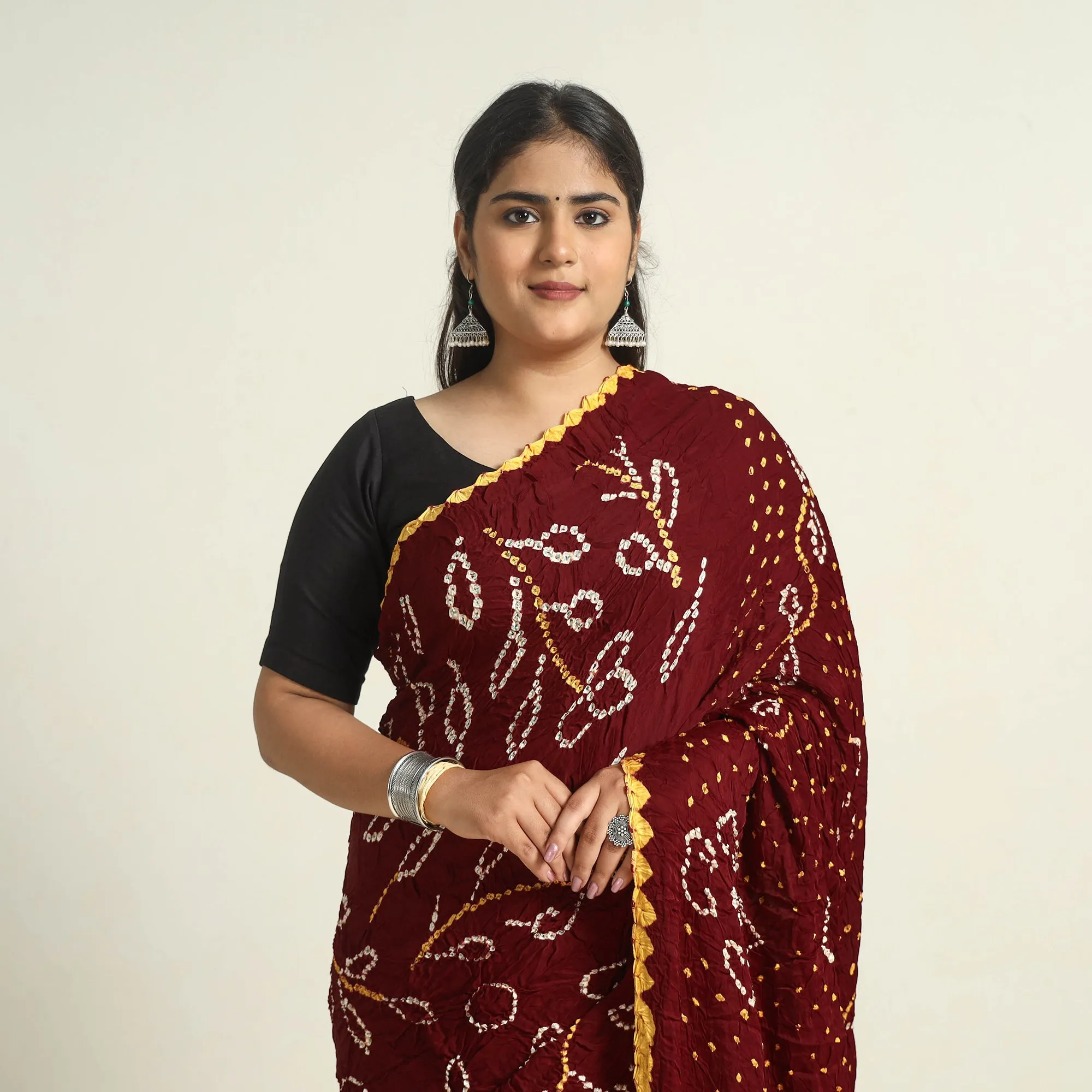 Maroon - Kutch Tie-Dye Modal Silk Bandhani Saree with Zari Border 65