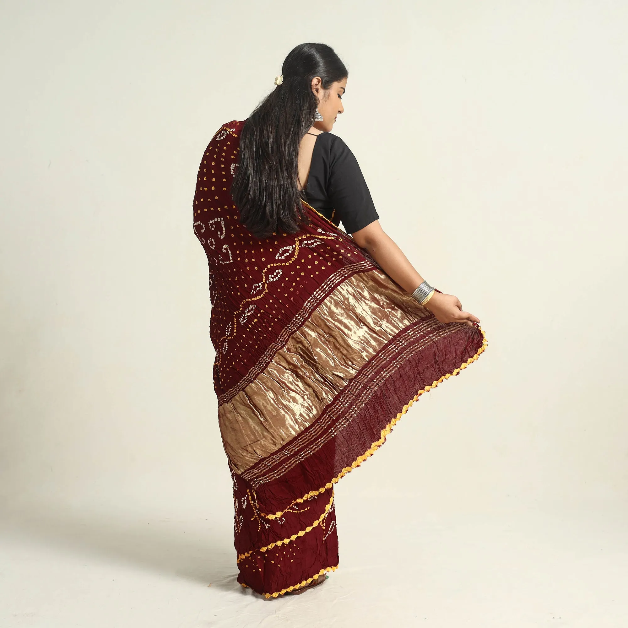 Maroon - Kutch Tie-Dye Modal Silk Bandhani Saree with Zari Border 65