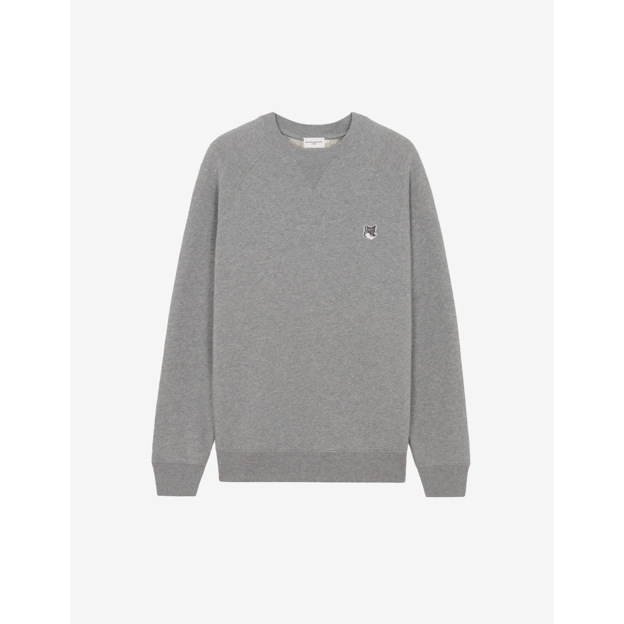 Men Grey Fox Head Patch Classic Sweatshirt - Grey Melange