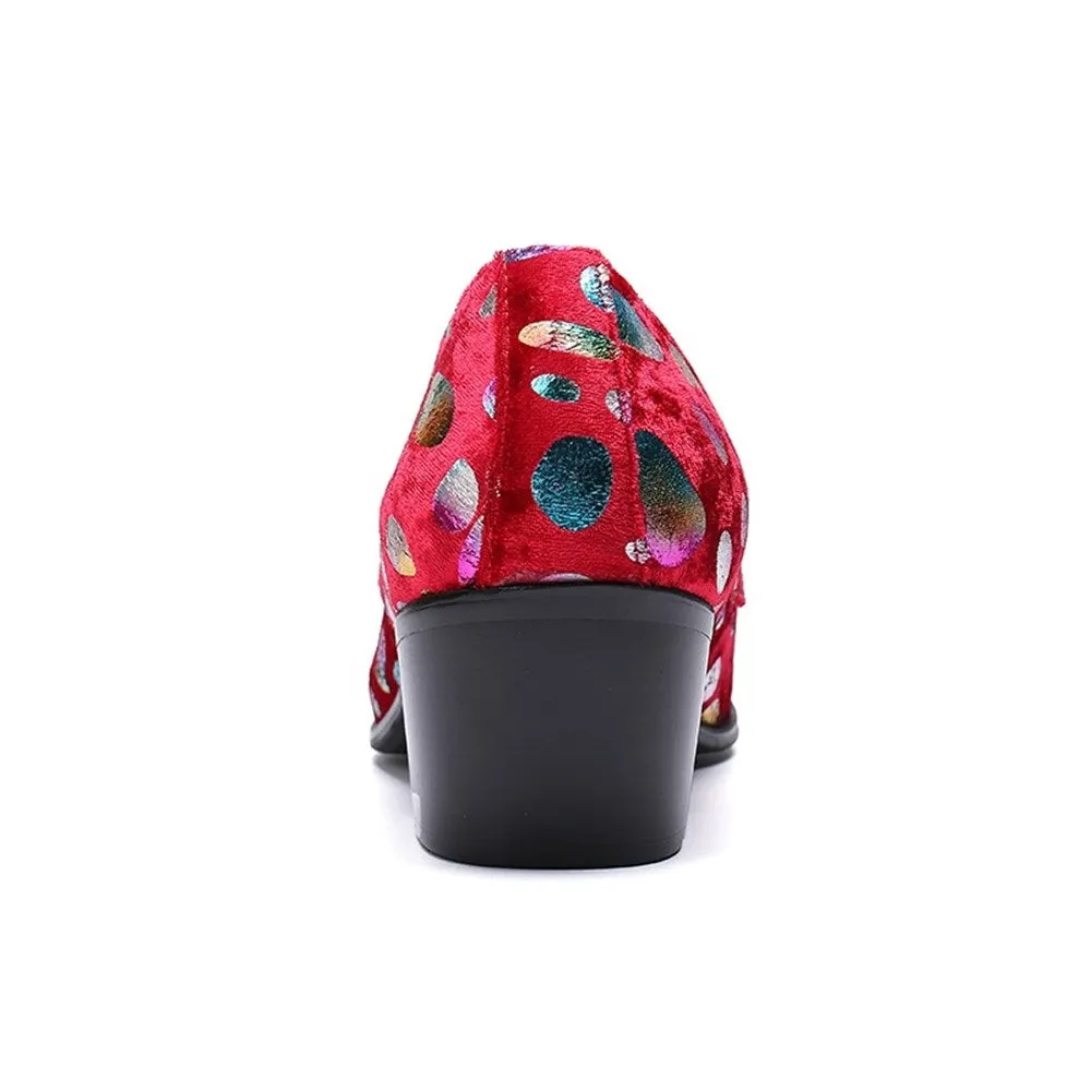 Men Printed Red High Heel Oxford Shoes