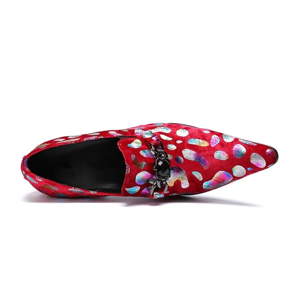 Men Printed Red High Heel Oxford Shoes