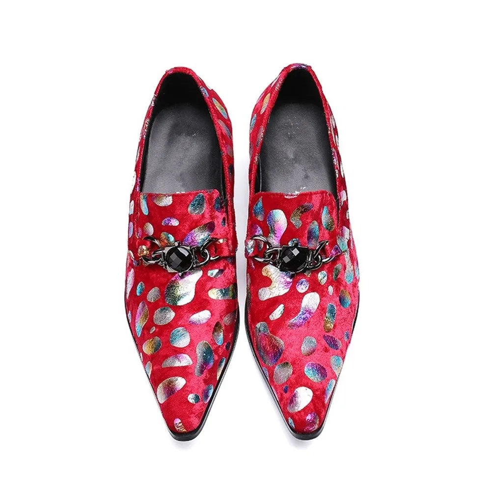 Men Printed Red High Heel Oxford Shoes