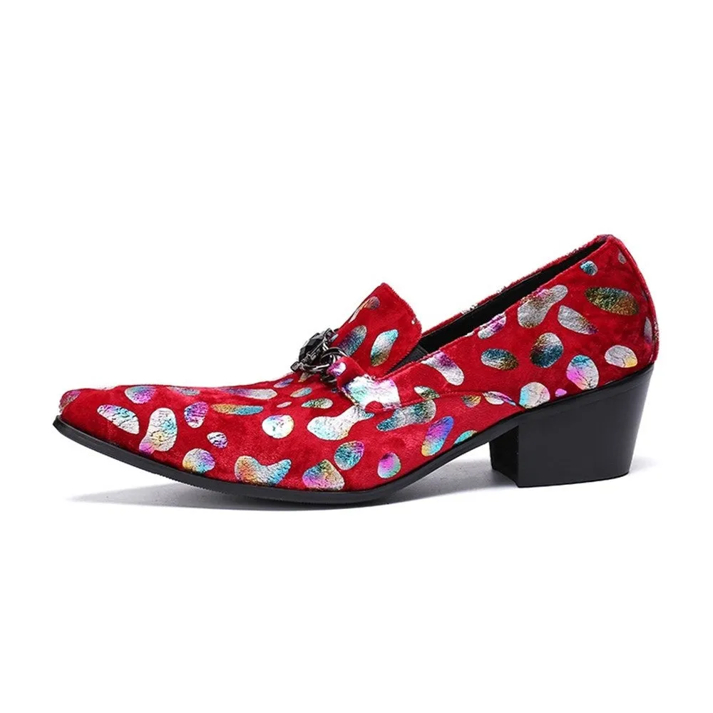 Men Printed Red High Heel Oxford Shoes