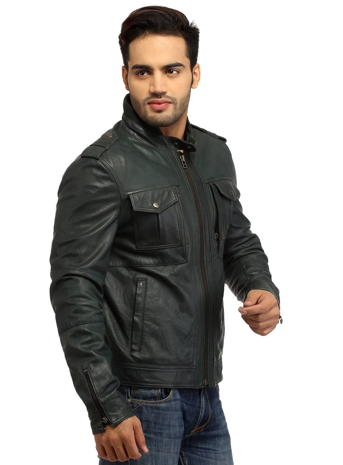 Men's Best Seller Short Leather Motorcycle Biker Jacket