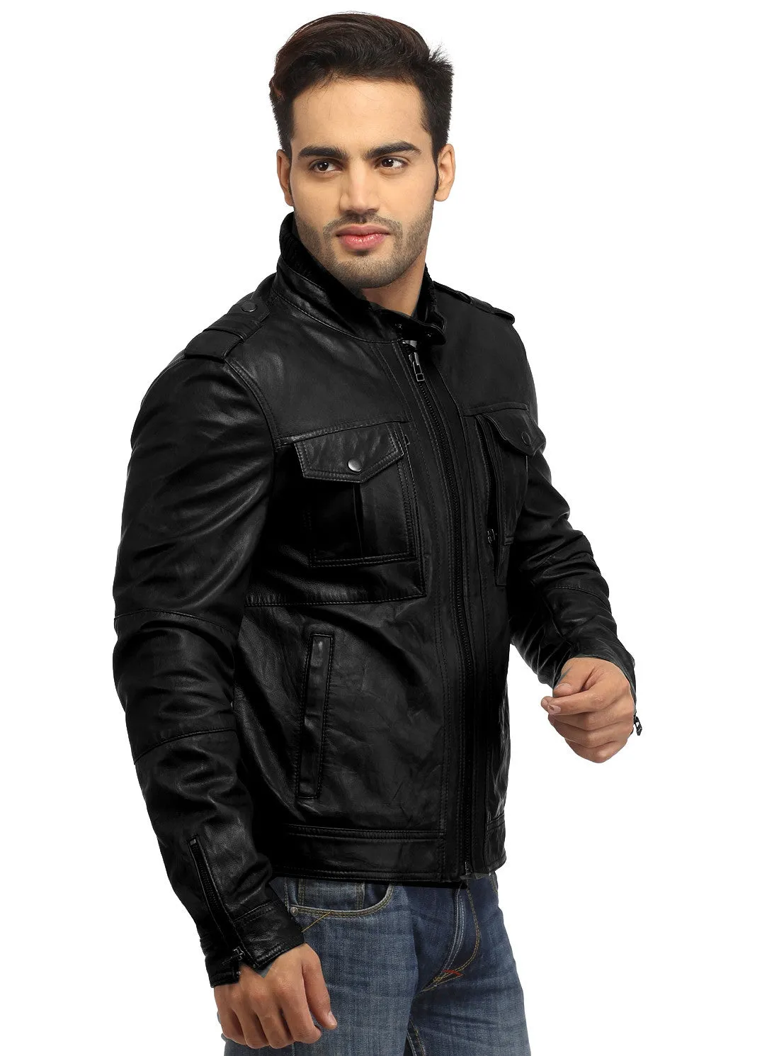 Men's Best Seller Short Leather Motorcycle Biker Jacket