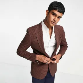 Men's Checked Blazer,Brown