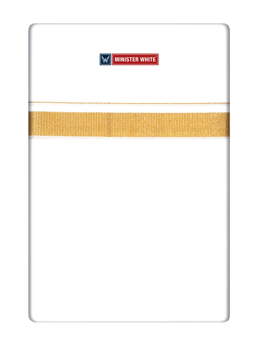 Mens Cotton White Double Layered Dhoti with 3/4" Gold Jari Border  - Glow 3/4