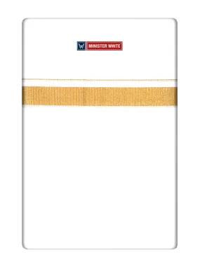 Mens Cotton White Double Layered Dhoti with 3/4" Gold Jari Border  - Glow 3/4