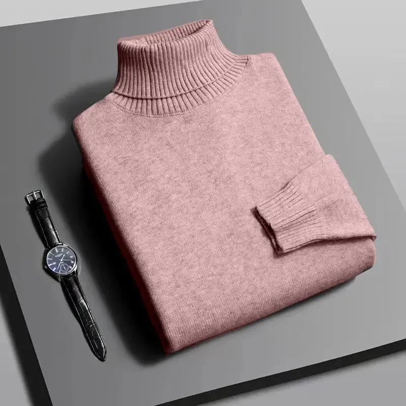 Mens Knitted High Quality Turtleneck Sweater Slim Fit Long Sleeve