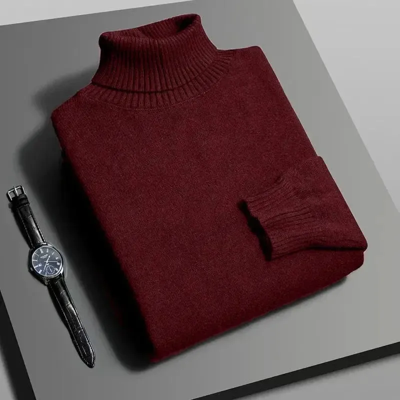 Mens Knitted High Quality Turtleneck Sweater Slim Fit Long Sleeve