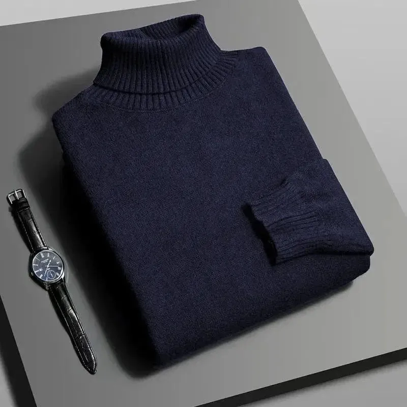 Mens Knitted High Quality Turtleneck Sweater Slim Fit Long Sleeve