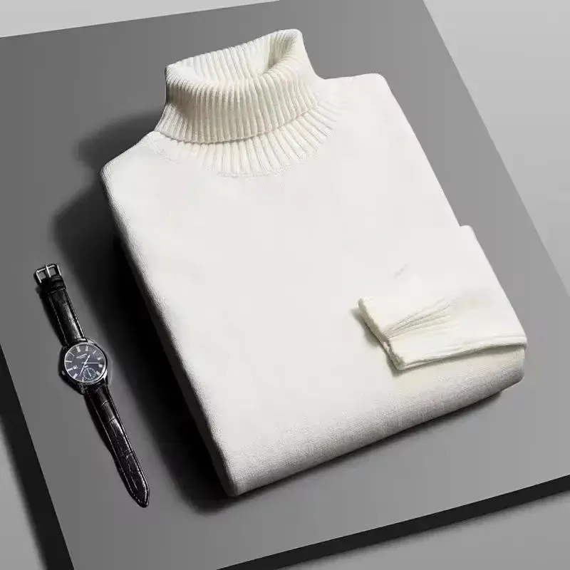 Mens Knitted High Quality Turtleneck Sweater Slim Fit Long Sleeve