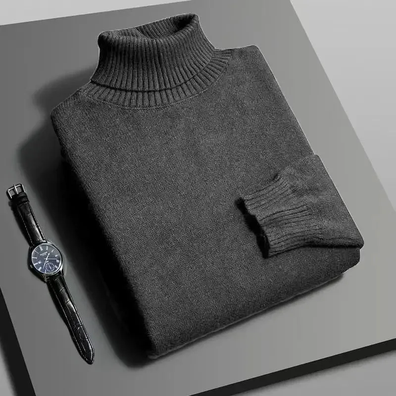 Mens Knitted High Quality Turtleneck Sweater Slim Fit Long Sleeve