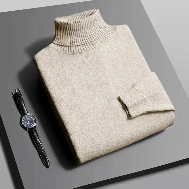 Mens Knitted High Quality Turtleneck Sweater Slim Fit Long Sleeve