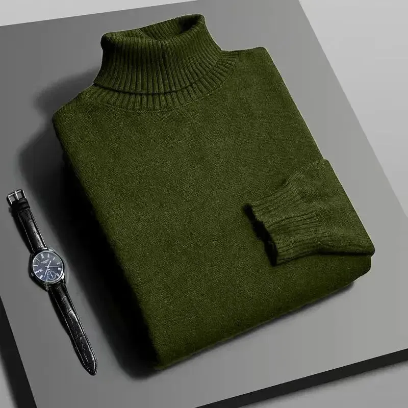Mens Knitted High Quality Turtleneck Sweater Slim Fit Long Sleeve