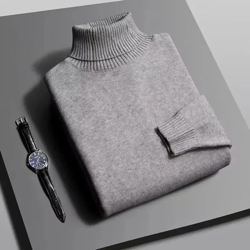 Mens Knitted High Quality Turtleneck Sweater Slim Fit Long Sleeve