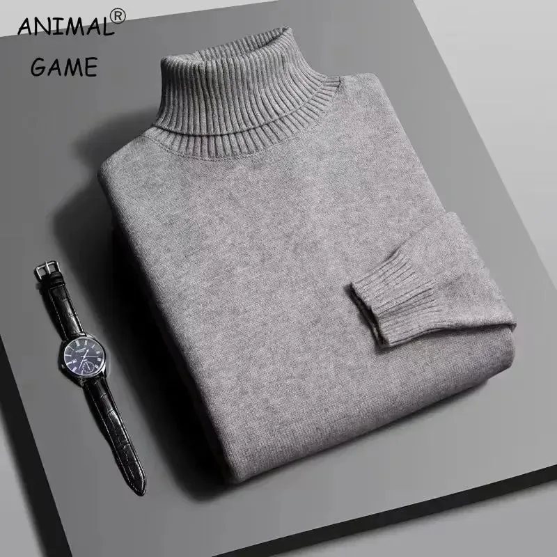 Mens Knitted High Quality Turtleneck Sweater Slim Fit Long Sleeve