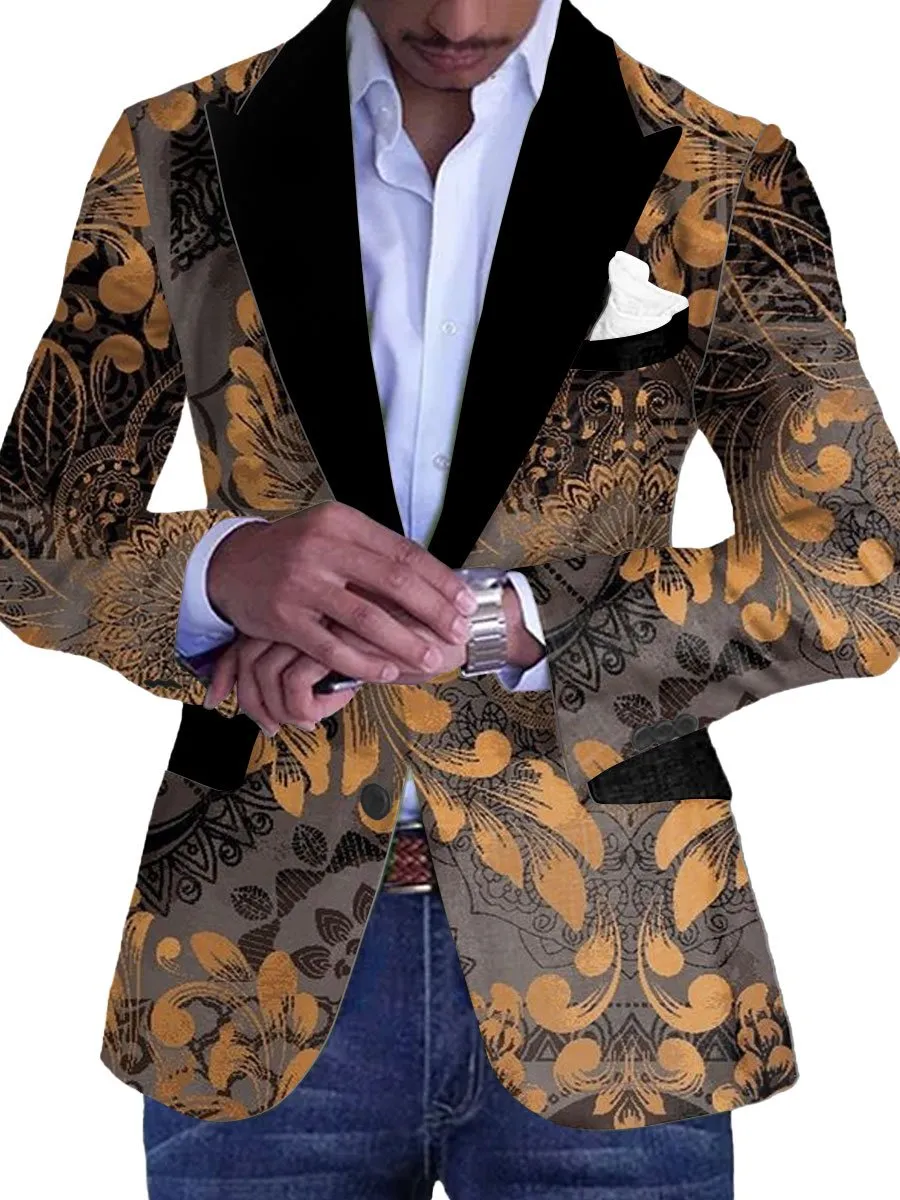Men's Retro Hot Stamping Floral Print Single Breasted Casual Balzer