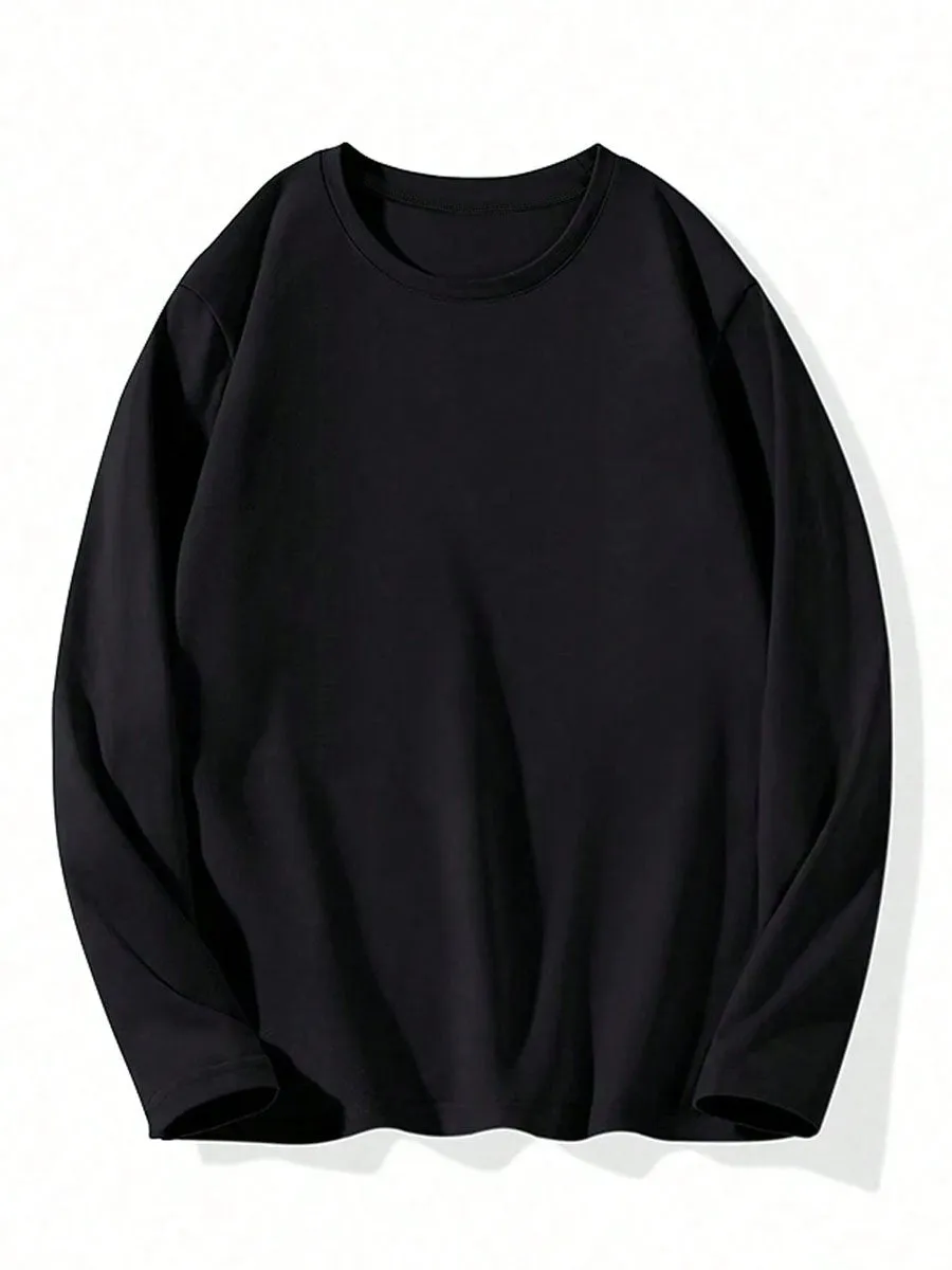 Men's Round Neck Solid Color Casual Long Sleeve T-Shirt