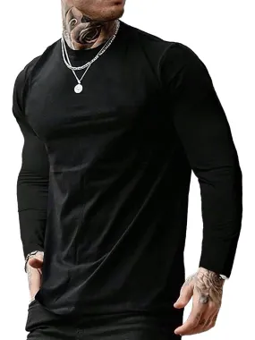 Men's Round Neck Solid Color Casual Long Sleeve T-Shirt