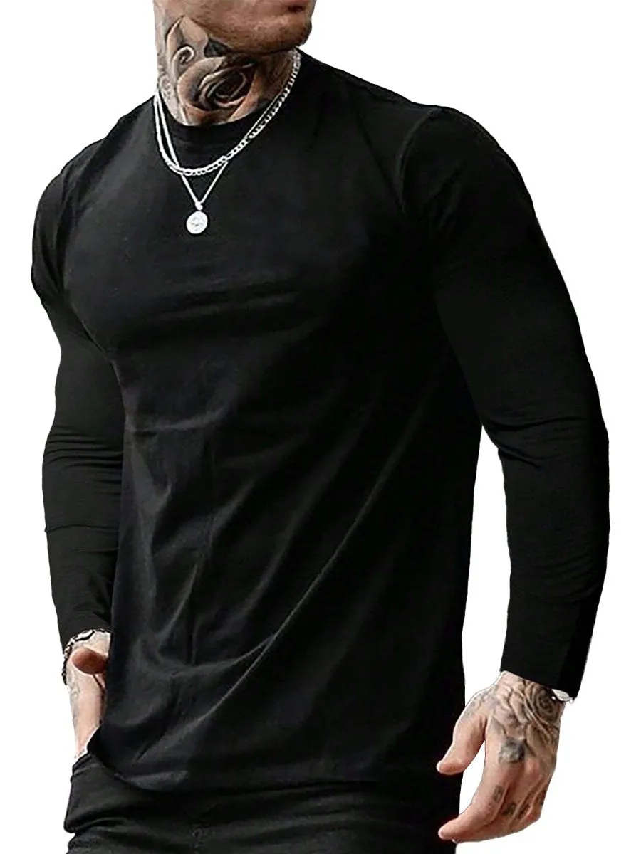 Men's Round Neck Solid Color Casual Long Sleeve T-Shirt