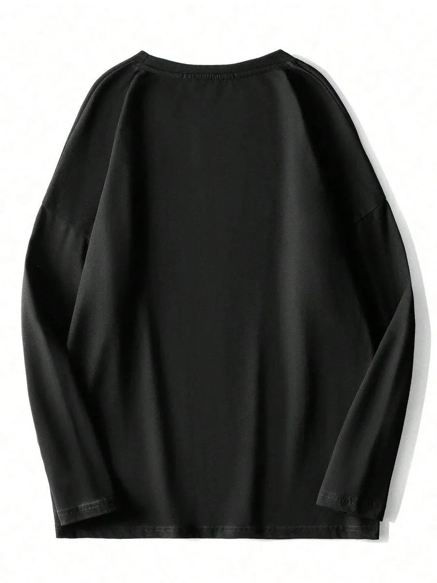 Men's Round Neck Solid Color Casual Long Sleeve T-Shirt