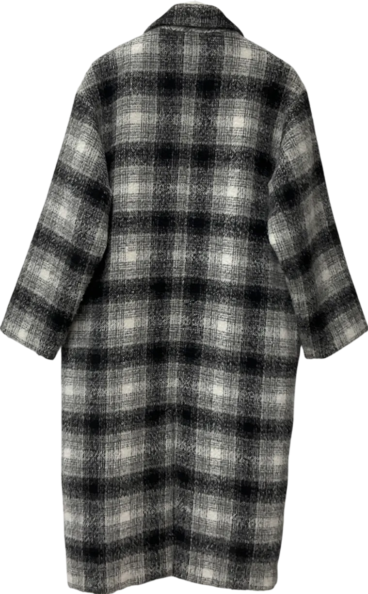 Monki Long Oversized Double-breasted Black And White Checkered Trench Coat UK M