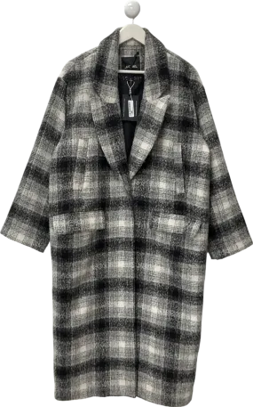 Monki Long Oversized Double-breasted Black And White Checkered Trench Coat UK M