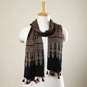 Multicolor - Ajrakh Block Printed Modal Silk Stole with Tassels