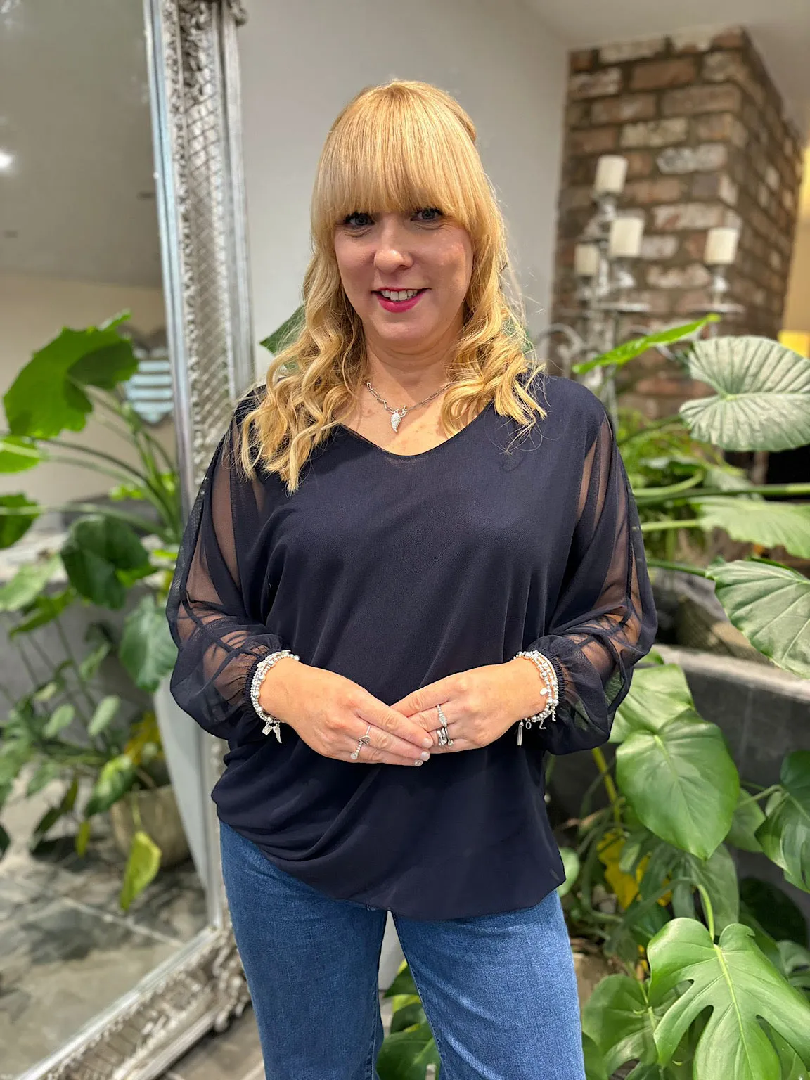 Navy Fine Mesh Layer Top Samantha