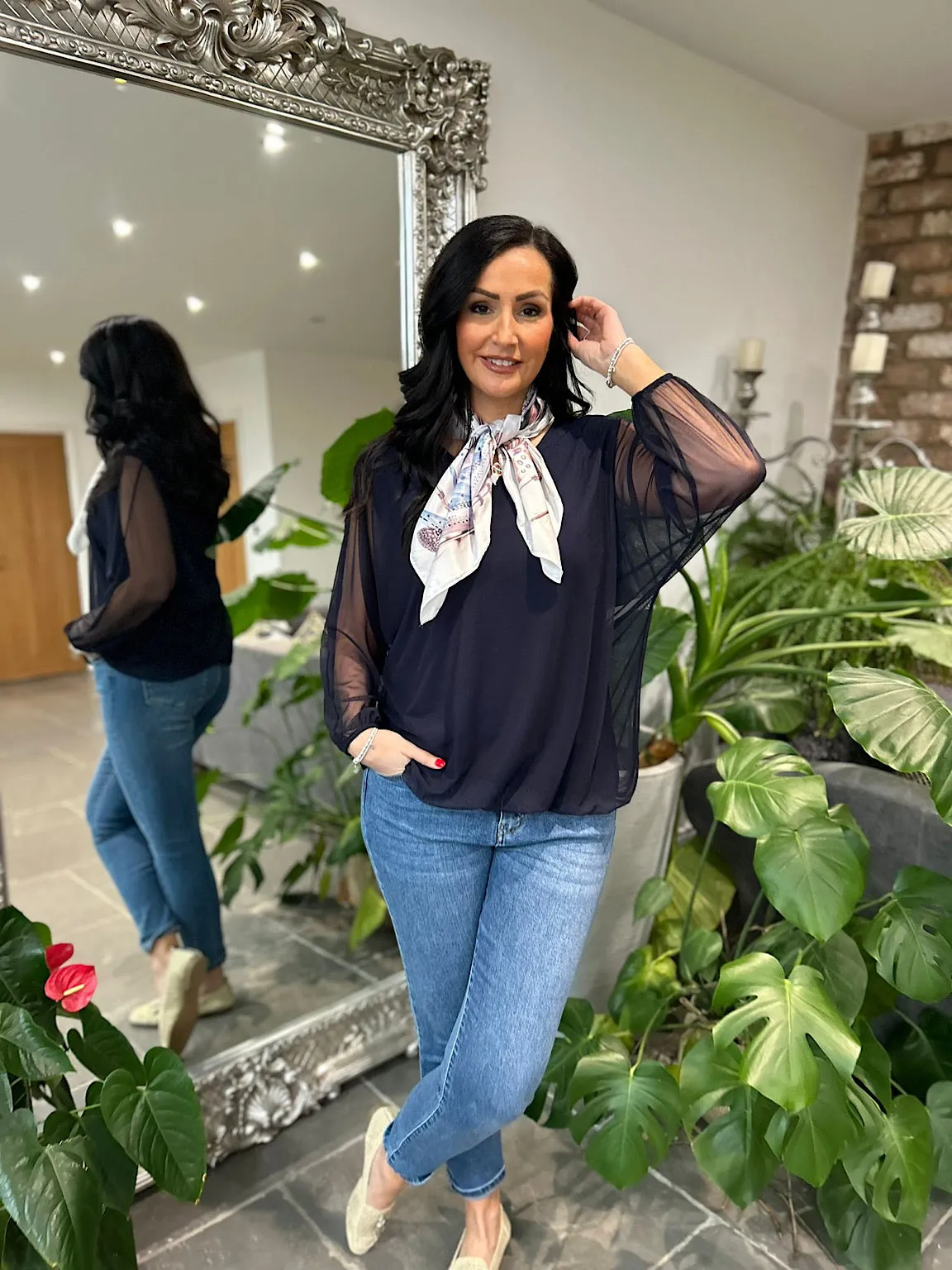 Navy Fine Mesh Layer Top Samantha