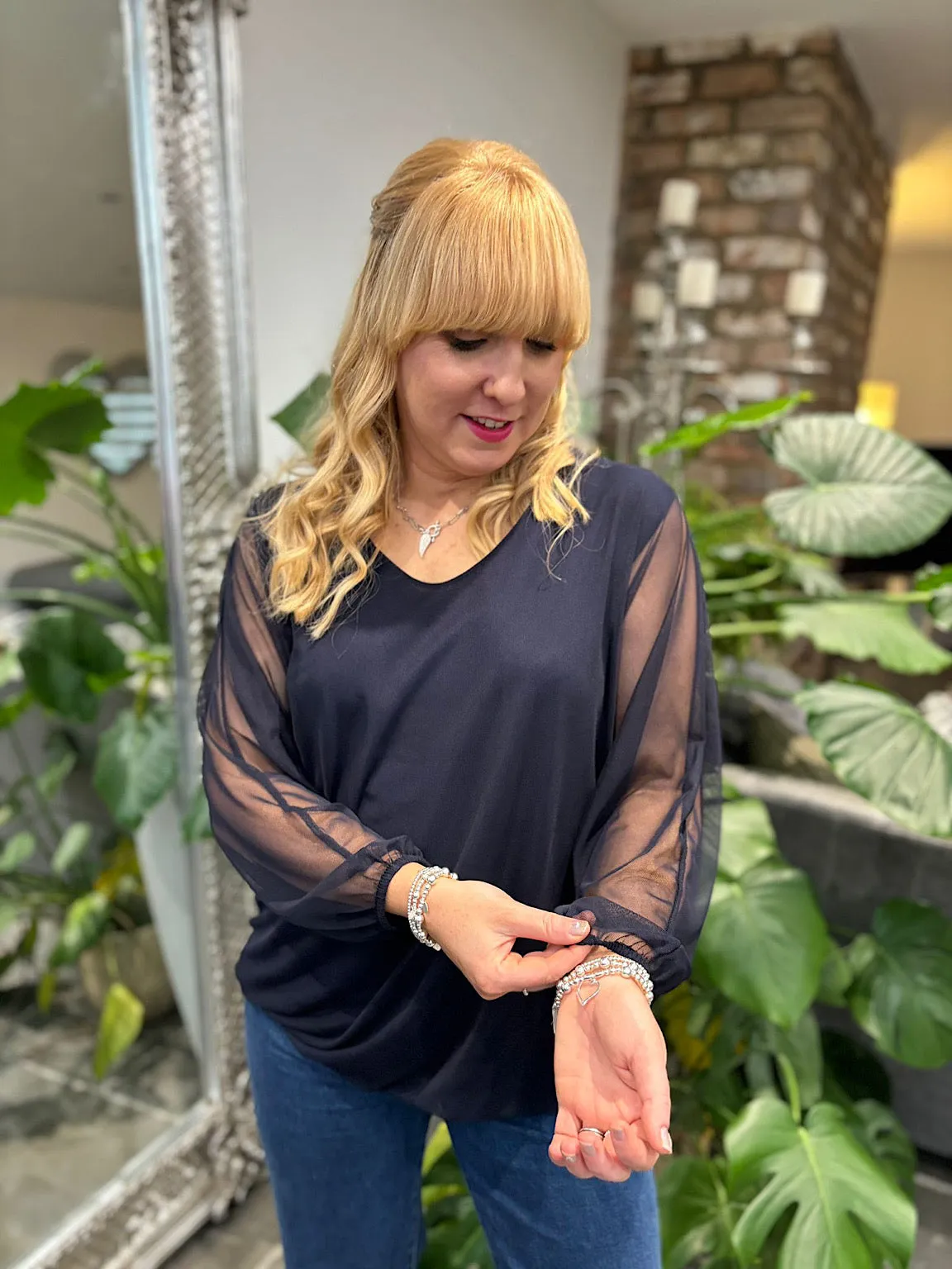 Navy Fine Mesh Layer Top Samantha