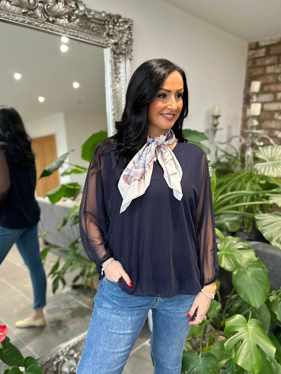 Navy Fine Mesh Layer Top Samantha