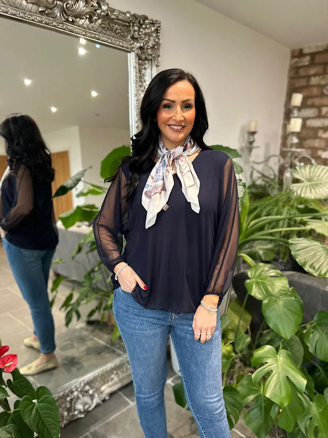 Navy Fine Mesh Layer Top Samantha