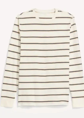 OLD NAVY Mens cream w/ mustard/black stripes long-sleeve “Rotation” tee, XL
